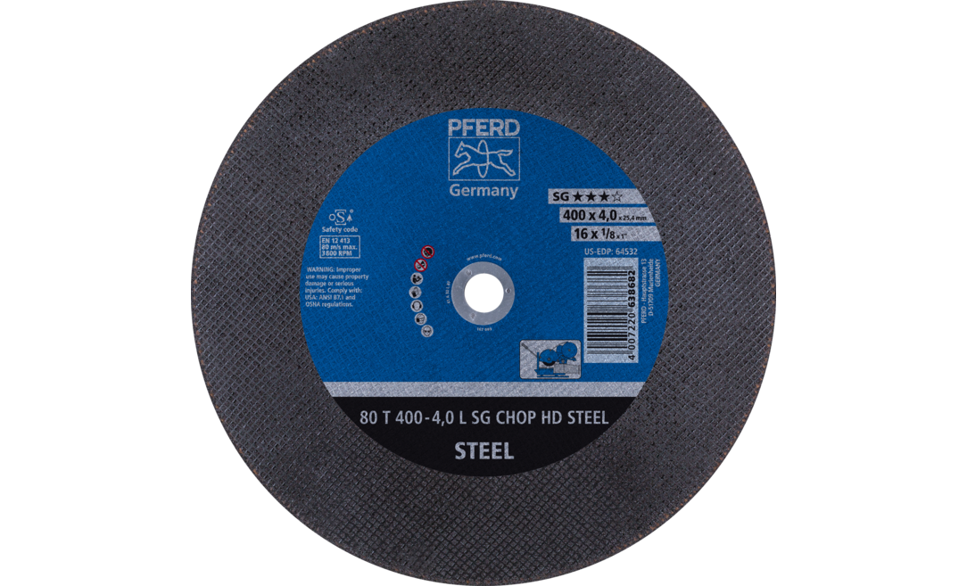 PFERD แผ่นตัดเหล็ก ใช้กับแท่นตัด ตราม้าลอดห่วง รุ่น SG-CHOP HD STEEL
