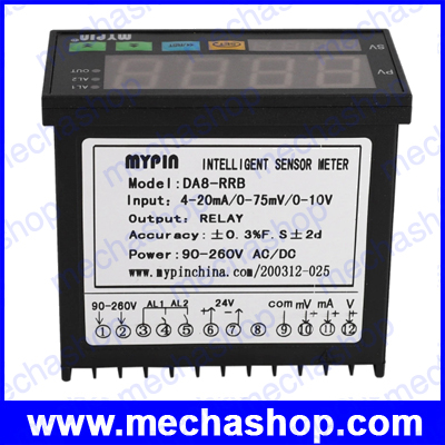 จอแสดงผลค่าสัญญาณไฟฟ้า แสดงผลค่าสัญญาณของเซนเซอร์ DA8-RRB Digital Sensor Meter Multi-functional Intelligent LED Display Input 0-75mV/4-20mA/0-10V Output relay
