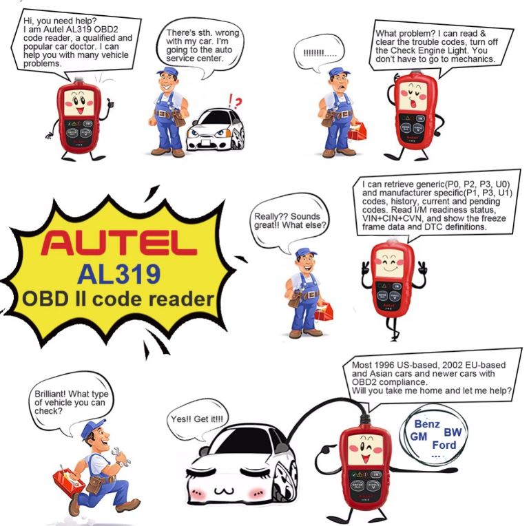 Autel AutoLink AL319 Auto Diagnostic Tool OBD2 Code Reader autel al319 scanner automotriz read and erase code PK elm327 ML319
