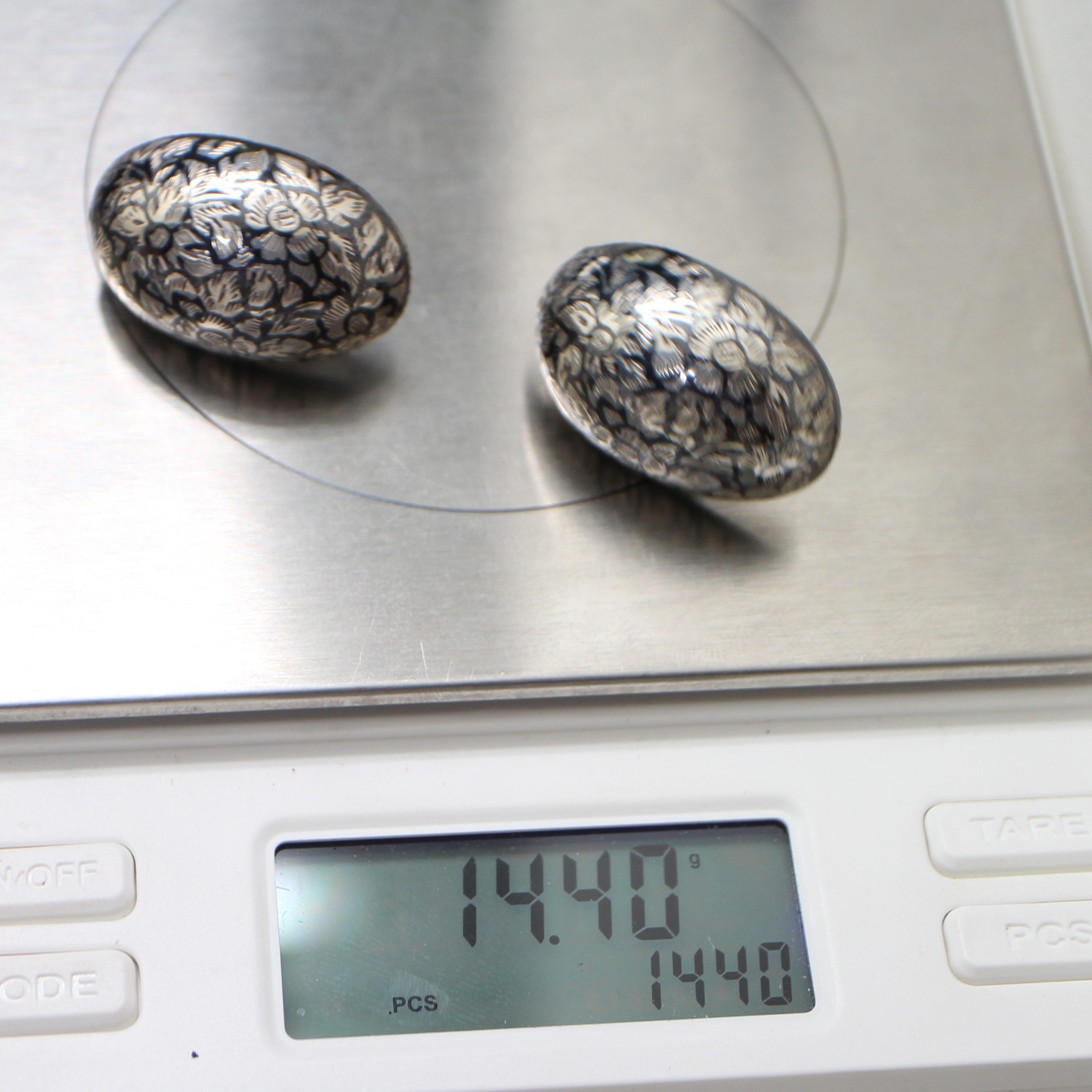 SI474 ต่างหูถมเงินทองปลิง เงินแท้ 92.5% นน. 14.4 กรัม