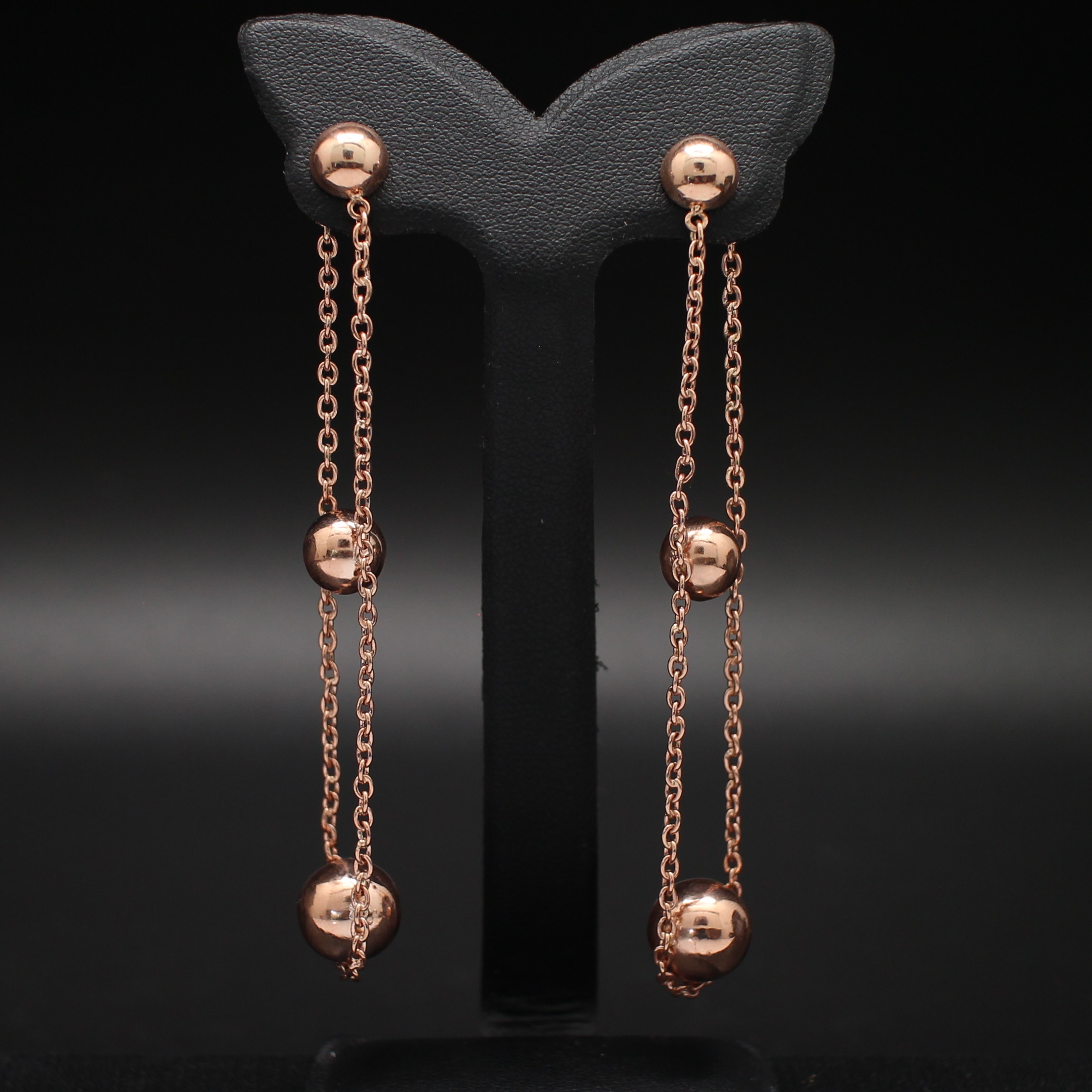 ER25004 ต่างหูตุ้งติ้งเม็ดกลมห่วงโซ่ Pinkgold 9k นน. 8.57 กรัม
