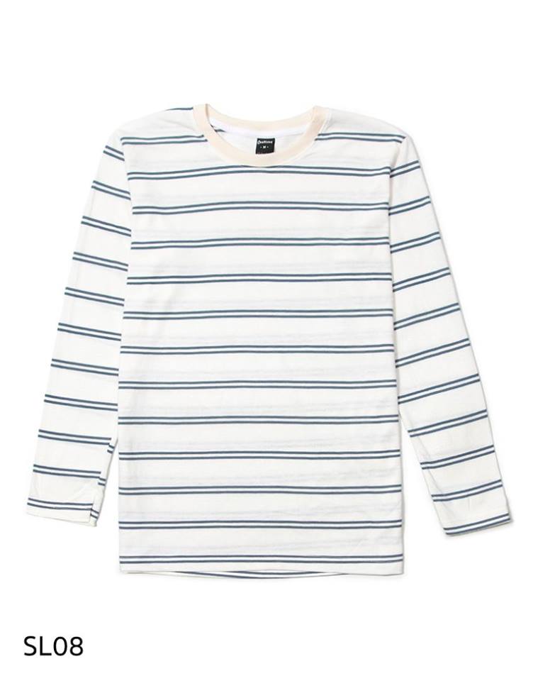 SL08 เสื้อยืดแขนยาวลายทาง เส้นคู่ สีขาวฟ้า