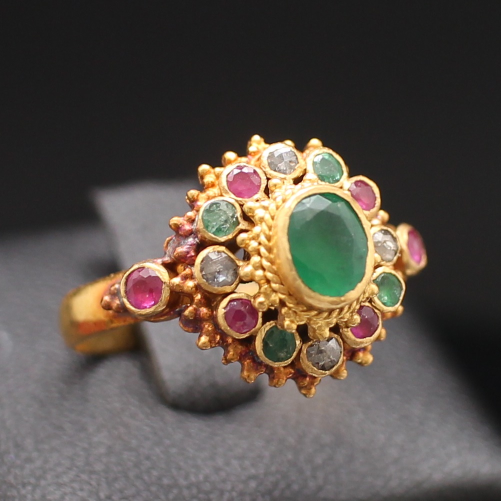 RG250254 แหวนพลอยสามสียอดมรกต ทองแท้ 90% นน.รวม 5.5 กรัม ขนาดแหวน 56