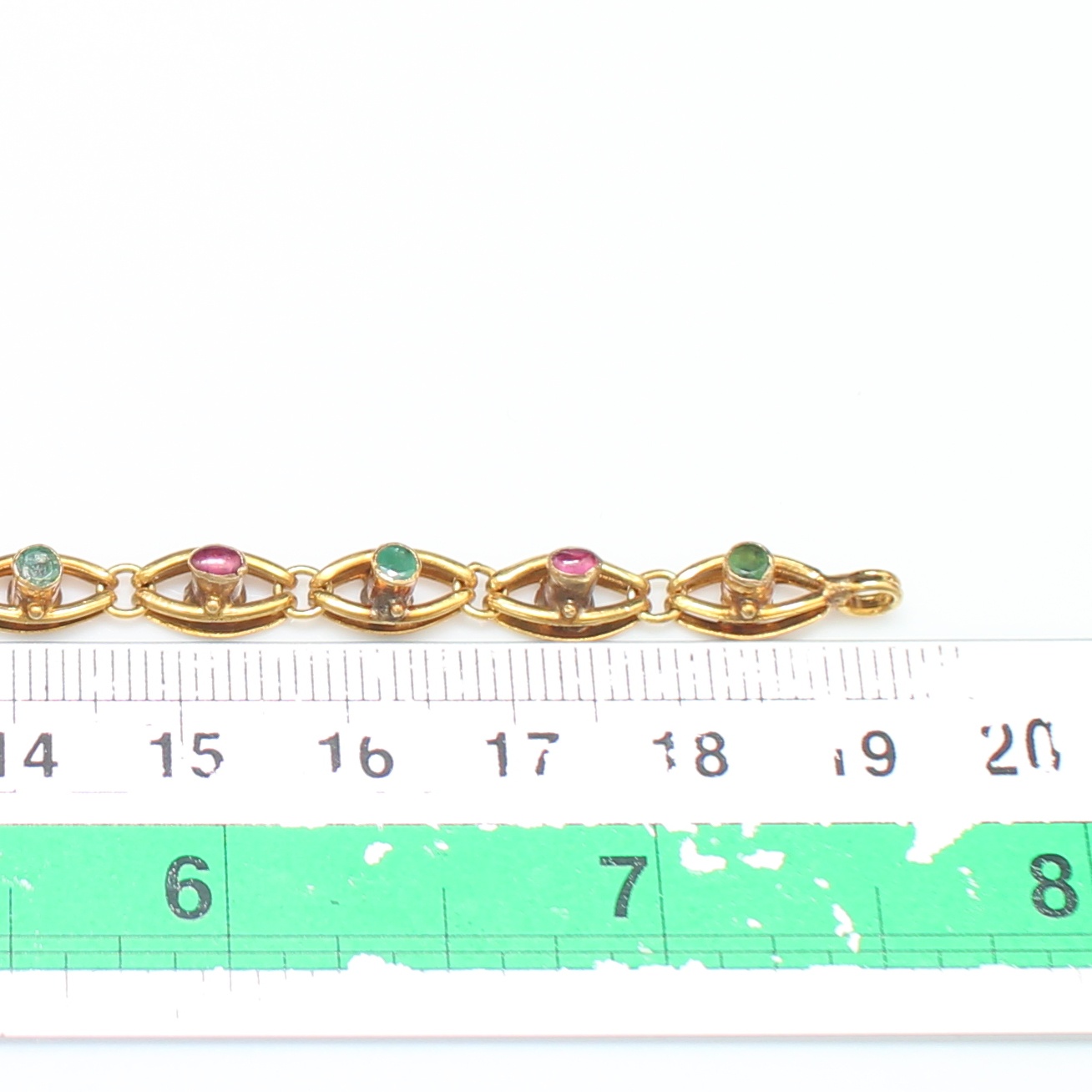 BL25273 สร้อยข้อมือปูสามสียอดมรกต ทองแท้ 90% ทับทิม มรกต เพชรซีก นน.รวม 25.5 กรัม ยาว 19 ซม.