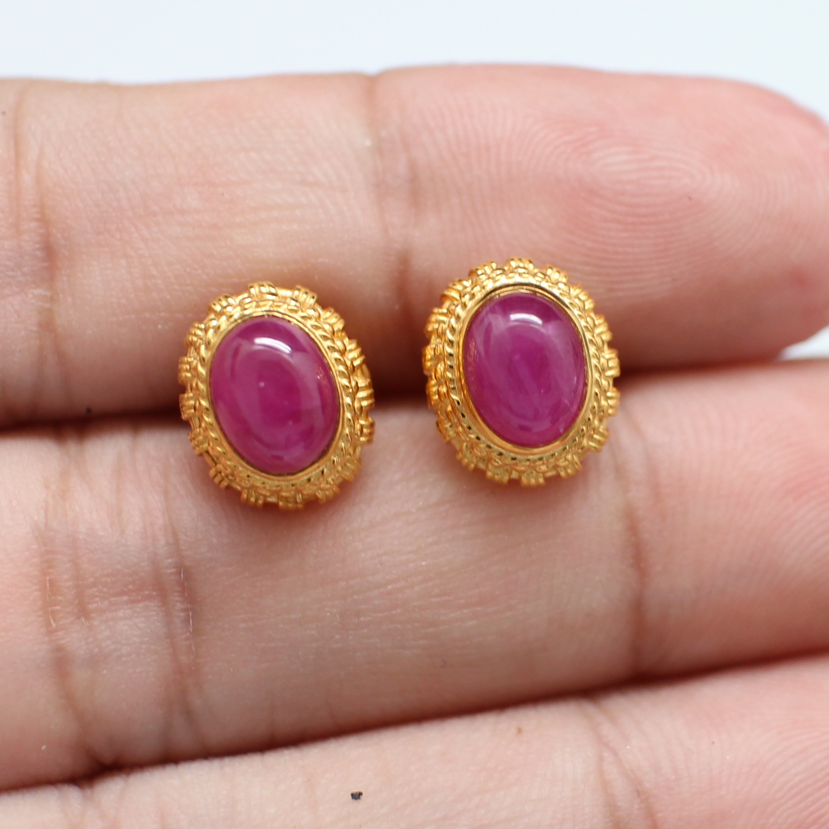 ER25057 ต่างหูทับทิมล้อมจั่นมะพร้าว ทองแท้ 90% นน.รวม 5.6 กรัม