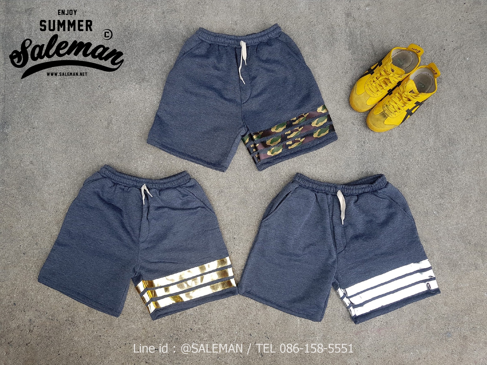 กางเกงขาสั้น พรีเมี่ยมวอร์ม รหัส WT209 A สีเทาอ่อน แถบทหาร SUMMER SALE