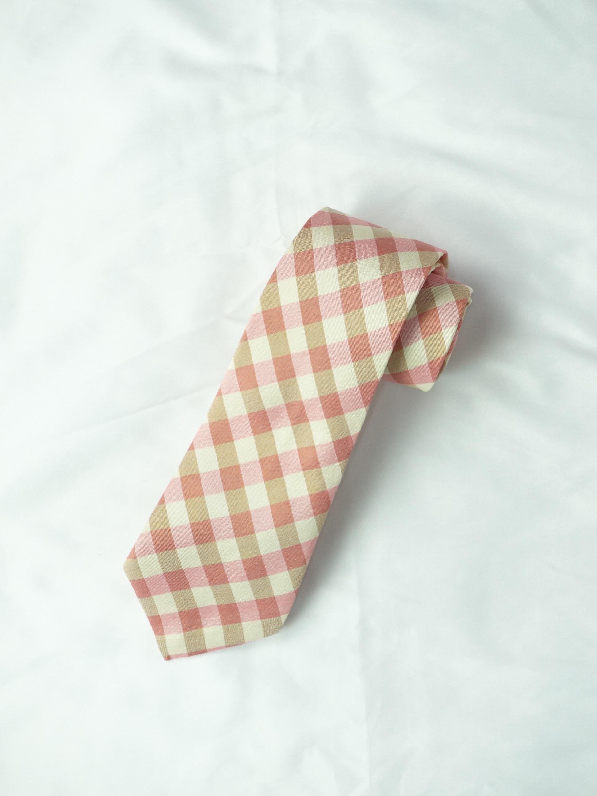 เนคไทผ้าไหมลายสก็อต ขนาดกว้าง 3.0นิ้ว สีชมพูครีม รหัส NE-NY-012468115