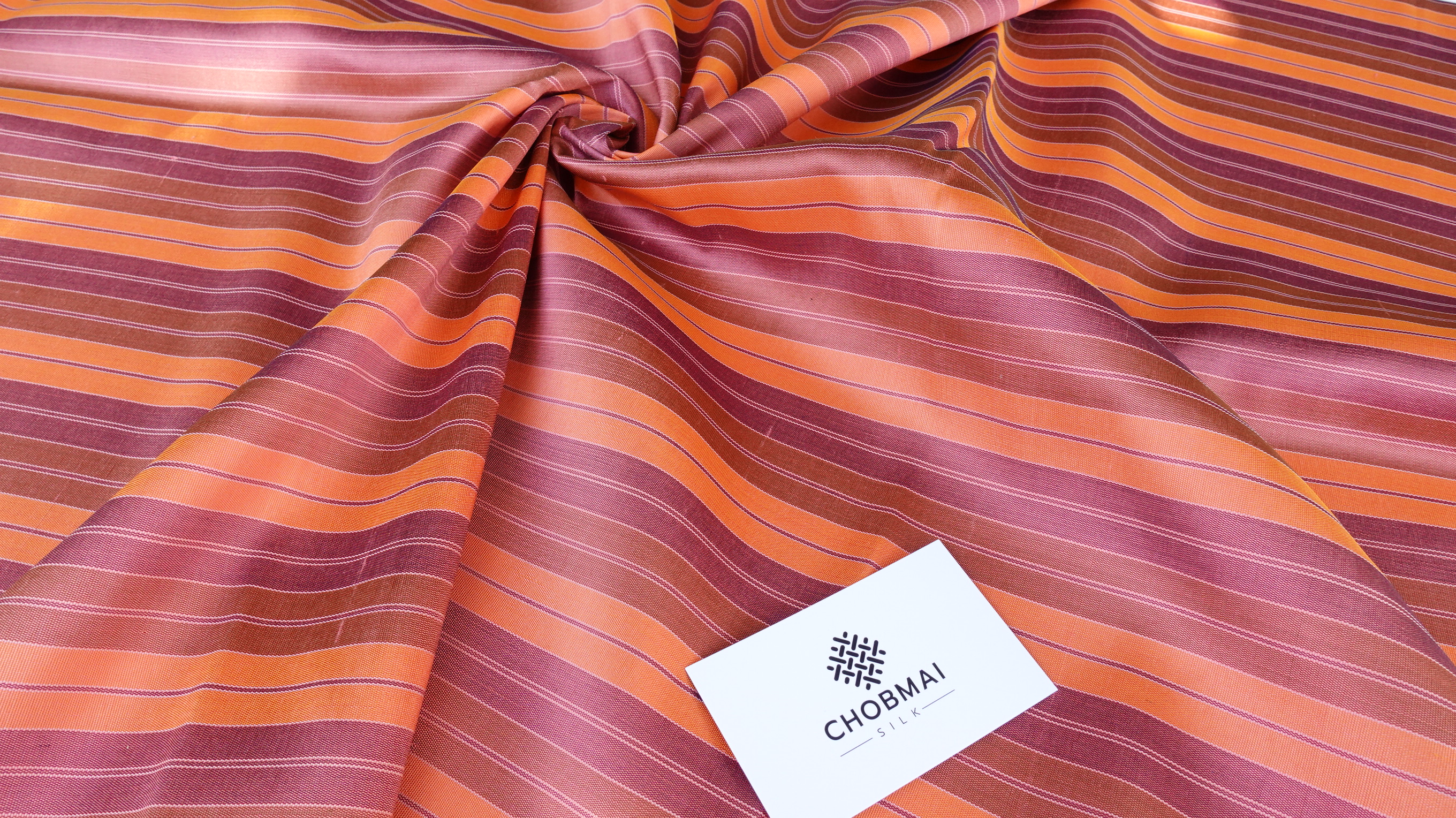 ผ้าไหม ลายริ้ว ไหมแท้ multicolor ลายขาวม้า สีส้ม (ราคาต่อเมตร) รหัส MC-76-P4582