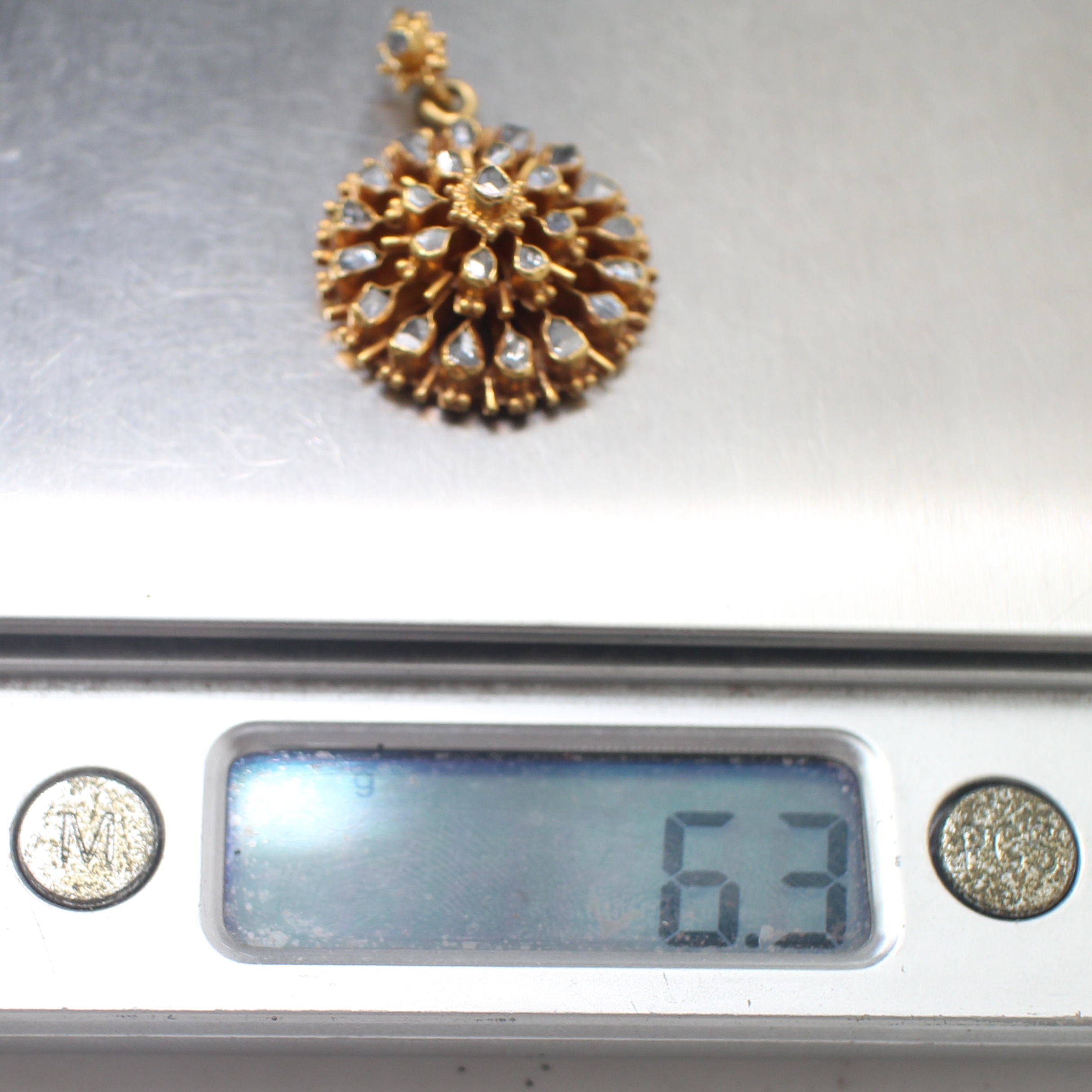 PD25154 จี้เพชรซีกกลม ทองแท้ 90% นน.รววม 6.3 กรัม