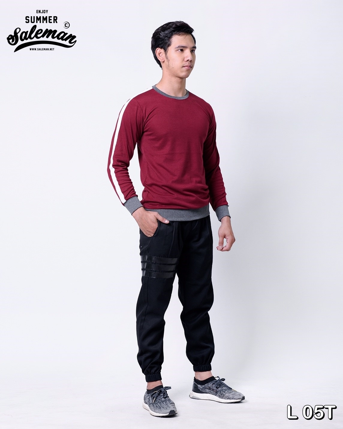 เสื้อยืดแขนยาว L 05T สีแดงเลือดหมู