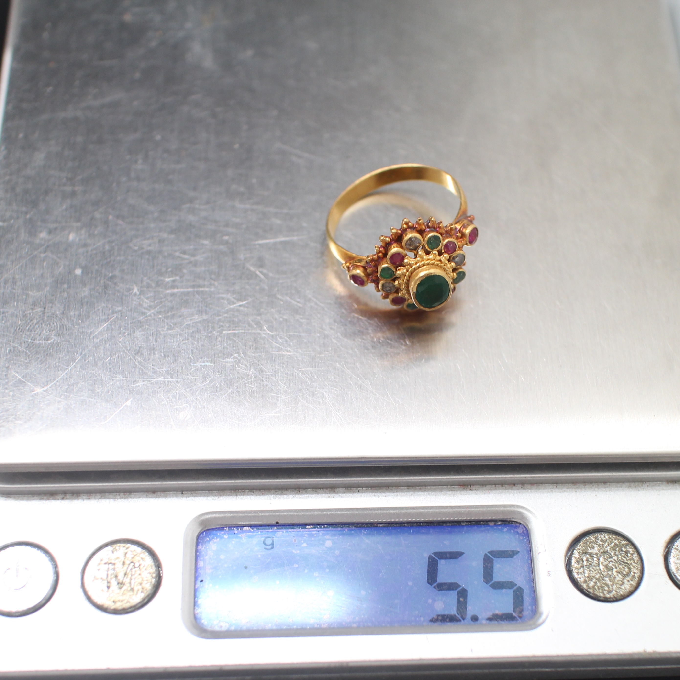 RG250254 แหวนพลอยสามสียอดมรกต ทองแท้ 90% นน.รวม 5.5 กรัม ขนาดแหวน 56