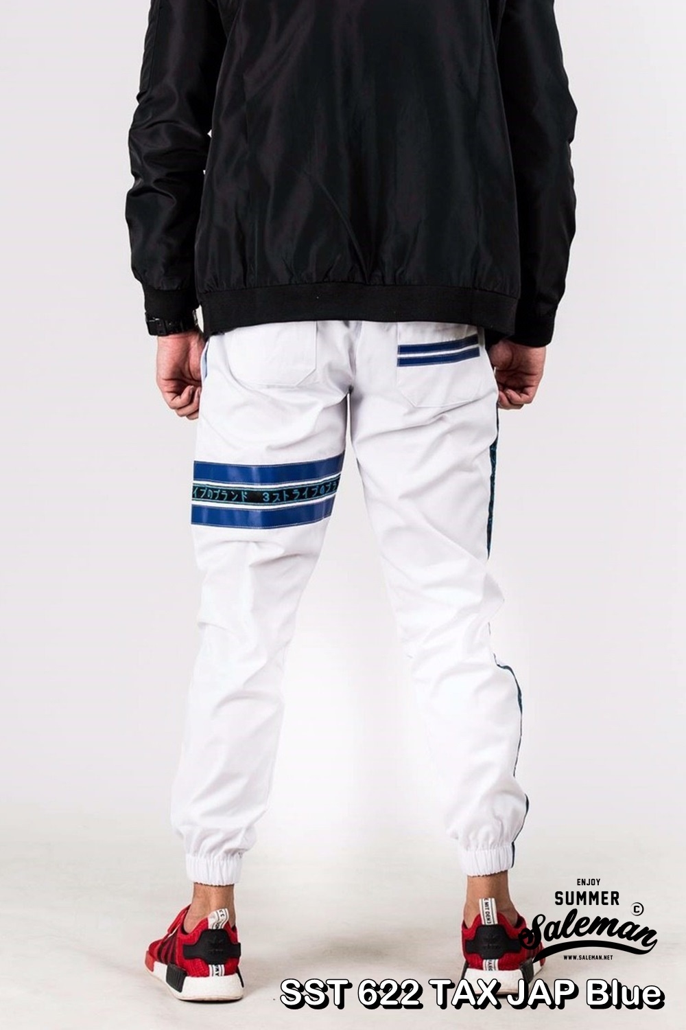 กางเกง JOGGER พรีเมี่ยม ผ้า COTTON รหัส SST 622 TAX JAP Blue สีขาว แถบน้ำเงิน