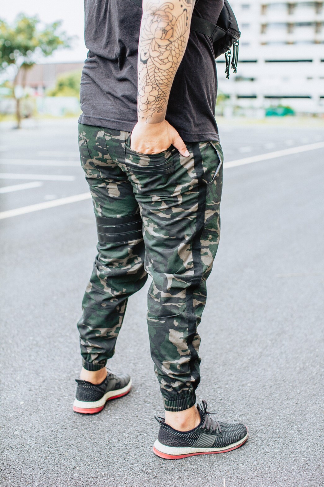 กางเกง Jogger ขาจั๊ม พรีเมี่ยม ผ้าCotton รหัส ขายาว SST 641 BB TAX ทหารแถบดำ