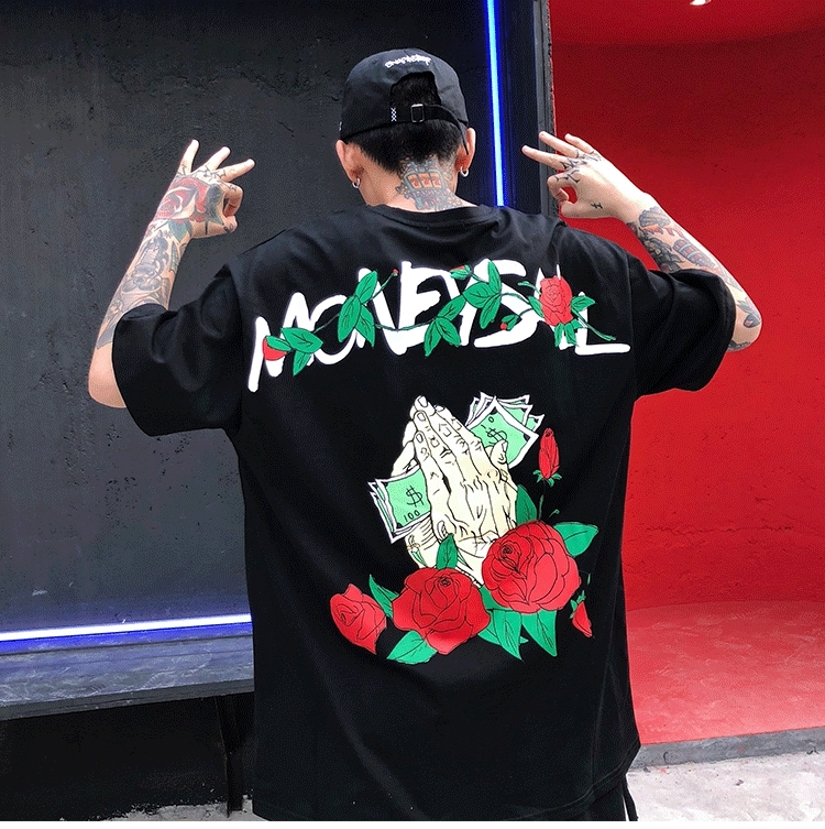 เสื้อยืด Street Fashion Oversize สีดำ MONEY