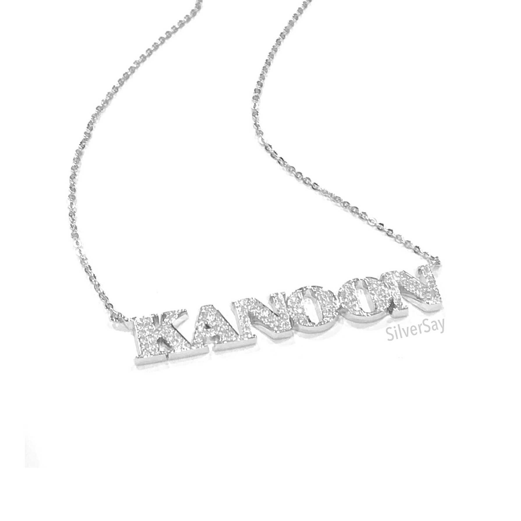 สร้อยชื่อ-จี้ชื่อ KANOON ฝังเพชรสวิส พร้อมสร้อยคอลายอิตาลี เงินแท้ 925 ชุบทองคำขาว
