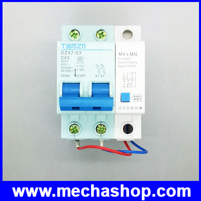 เซอร์กิตเบรกเกอร์ AC ตัดไฟตกและไฟเกิน TOMZN Circuit Breaker DZ47-63 C63A P2,63A 400V- 50HZ/60HZ MCB MN+MV