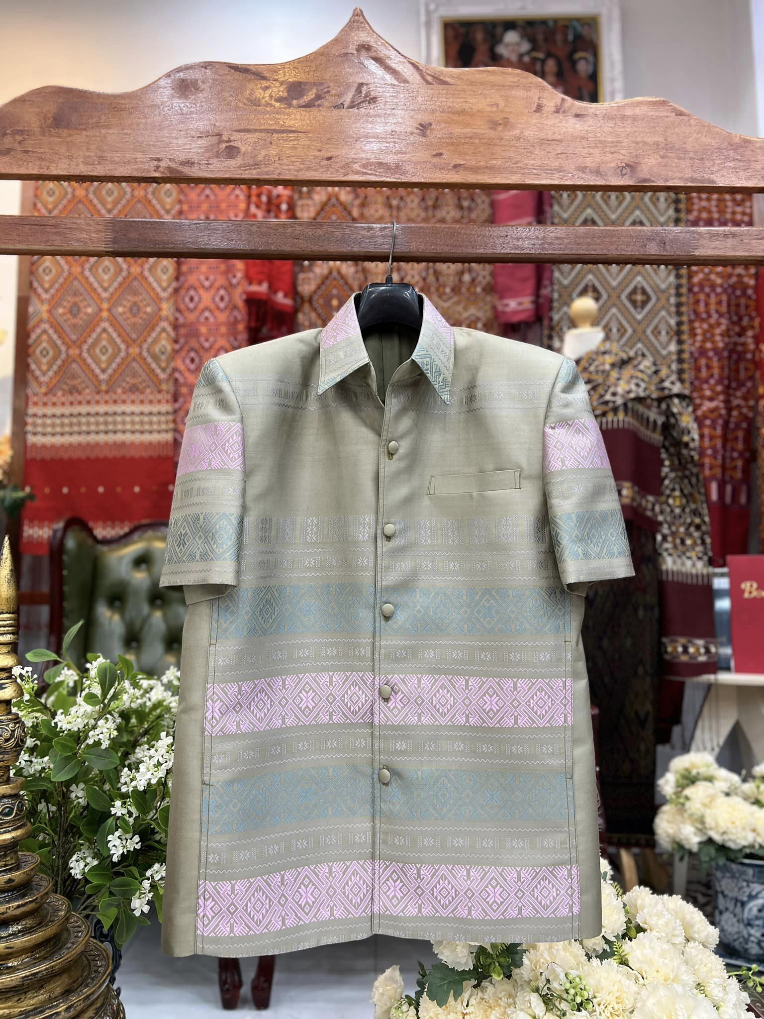 เสื้อสูทไหมแพรวา แขนสั้น สีเทา เลือกตามไซส์ รหัส DR-BM-03066712268