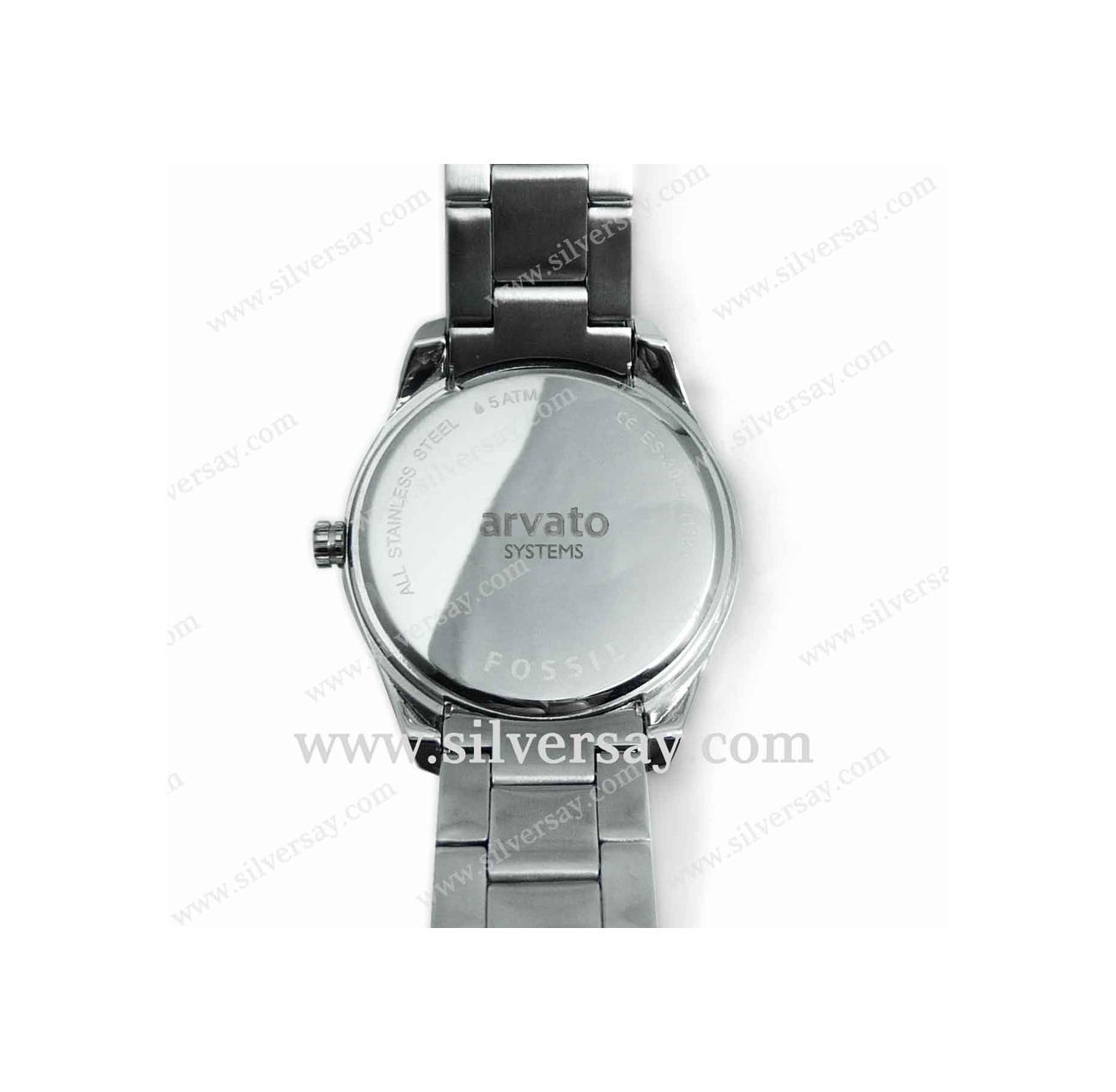 สลักชื่อโลโก้บริษัท "arvato systems" บนนาฬิกา FOSSIL