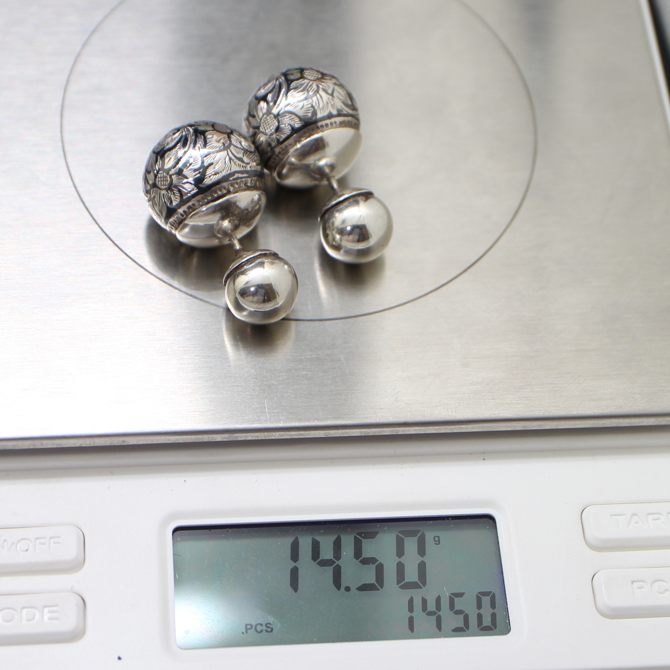 SI472 ต่างหูดิออร์ถมเงิน เงินแท้ 92.5% นน. 14.5 กรัม