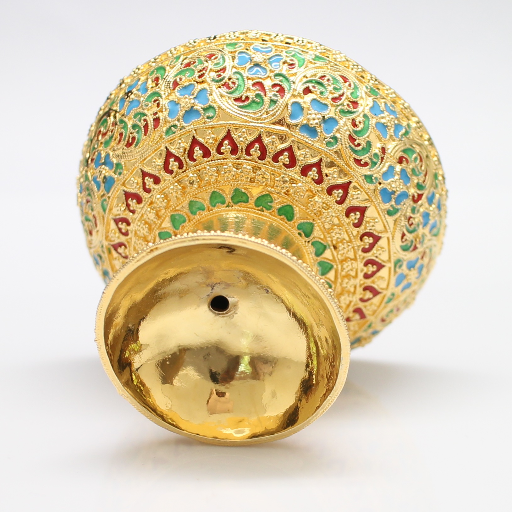 SI378 ที่กรวดน้ำลงยาสีฟ้า เงินแท้ชุบทอง