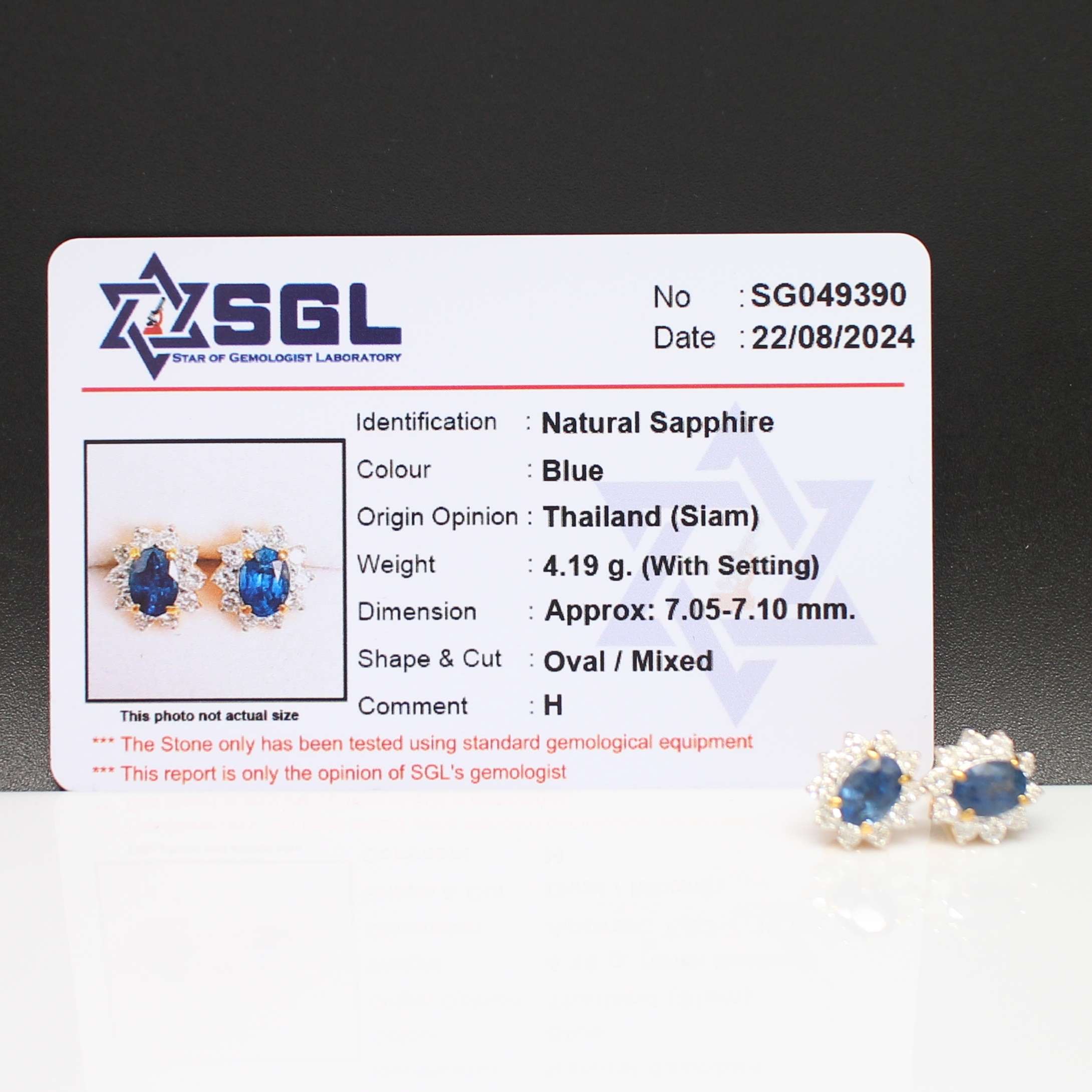 ER25198 ต่างหูไพลินกาญล้อมเพชร เพชรแท้ 20 เม็ด 0.80 กะรัต ทองแท้ 90% นน.รวม 4.1 กรัม มีใบเซอร์