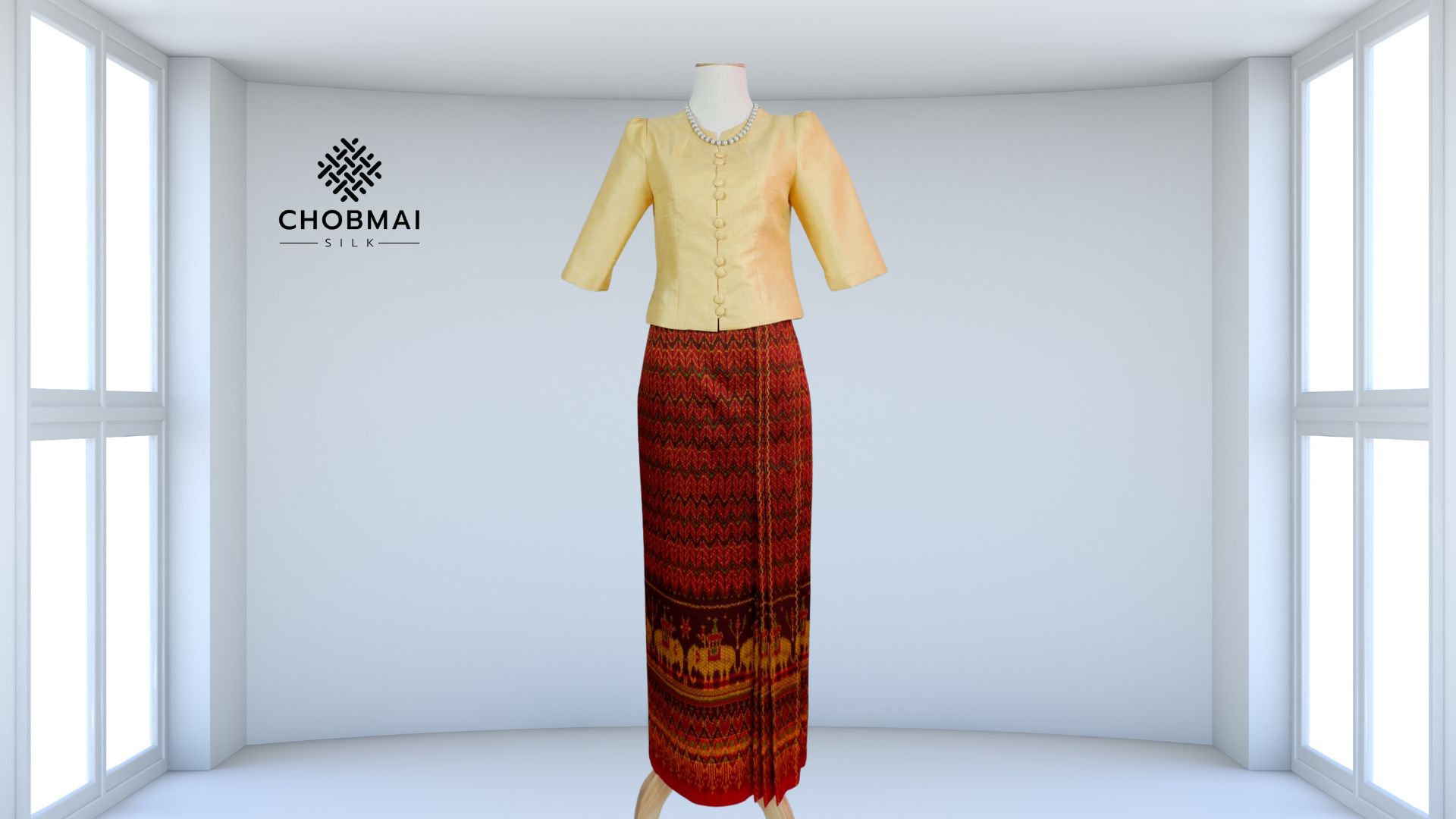 แบบตัดชุด แยกชิ้น เสื้อ+กระโปรง ชุดไทยเรือนต้น ผ้าไหม (ไม่รวมผ้า)รหัส CUT-PT10276616