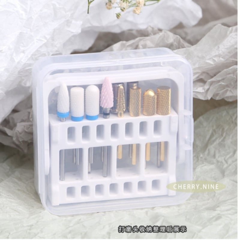 กล่องเก็บดอกเจียรทำเล็บ ที่เก็บหัวดอกเจียร กล่องใส่หัวเจียรเล็บ 16ช่อง พร้อมกล่องใสพกพา