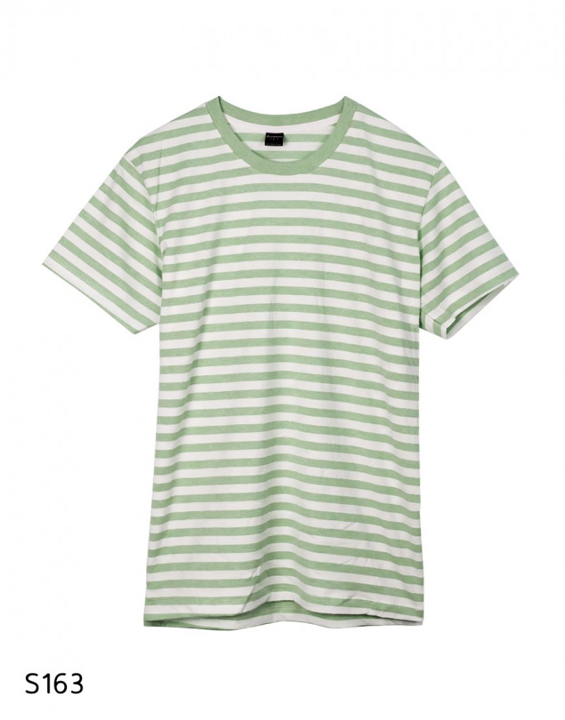 เสื้อยืดคอกลมลายทาง S163 (สีเขียวอ่อนฟอก)