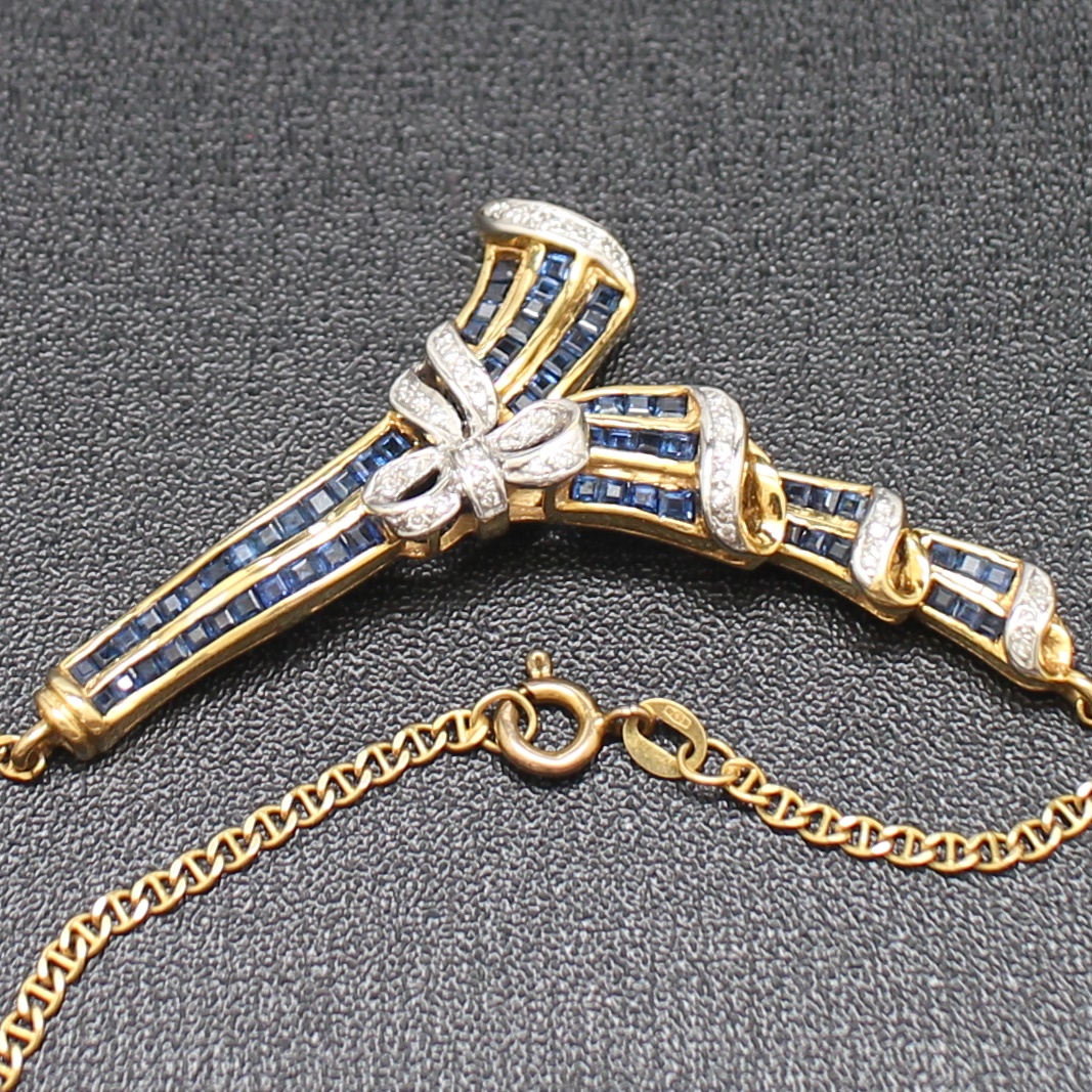 NL25111 สร้อยคอไพลินประดับเพชร เพชรแท้ 37 เม็ด 0.37 กะรัต ทองแท้ 18k นน.ณวม 15.8 กรัม ยาว 17.5 นิ้ว