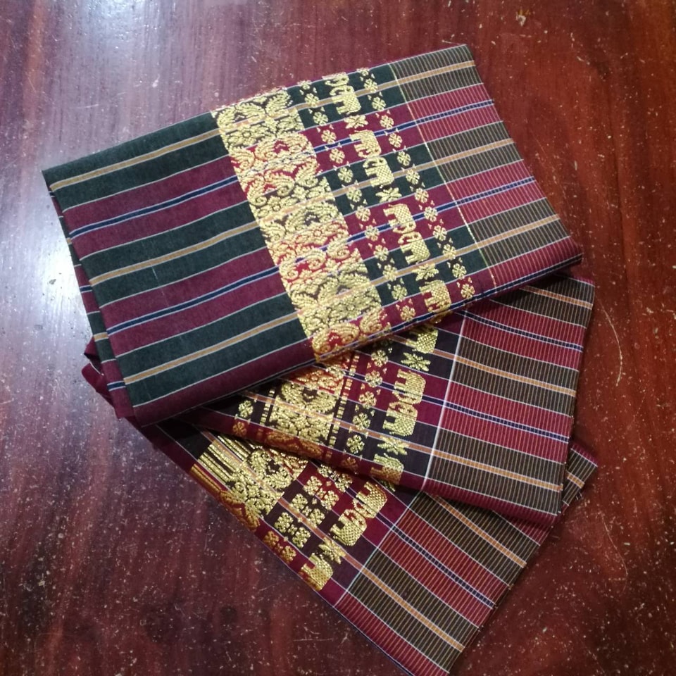 ผ้าขาวม้า ผ้าไหมแท้ เชิงช้างดิ้นทอง ขิดลายช้าง ขนาด 65X200ซม. รหัส R4E-NY-0602671