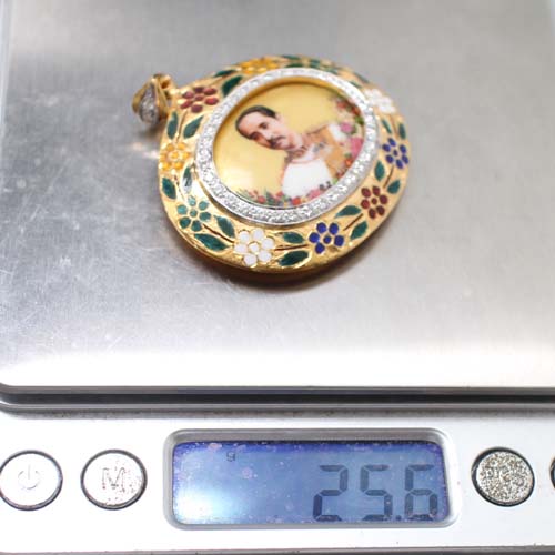 PD25046 จี้ล็อคเก็ตรัชกาลที่ 5 ลงยาดอกไม้ เพชรแท้ 0.72 กะรัต ทองแท้ 90% นน.รวม 25.9 กรัม