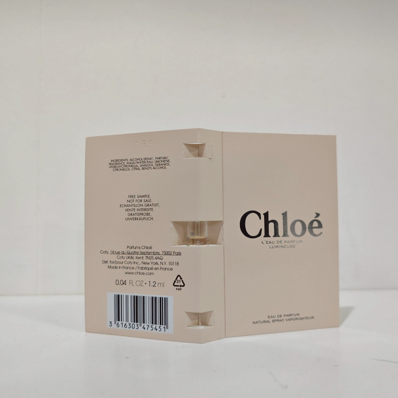 น้ำหอมไวออลหลอดทดลอง Chloe L'Eau de Parfum Lumineuse 1.2ml Spray Sample Vial แบบหลอดทดลอง น้ำหอมไวออลแบบหลอด