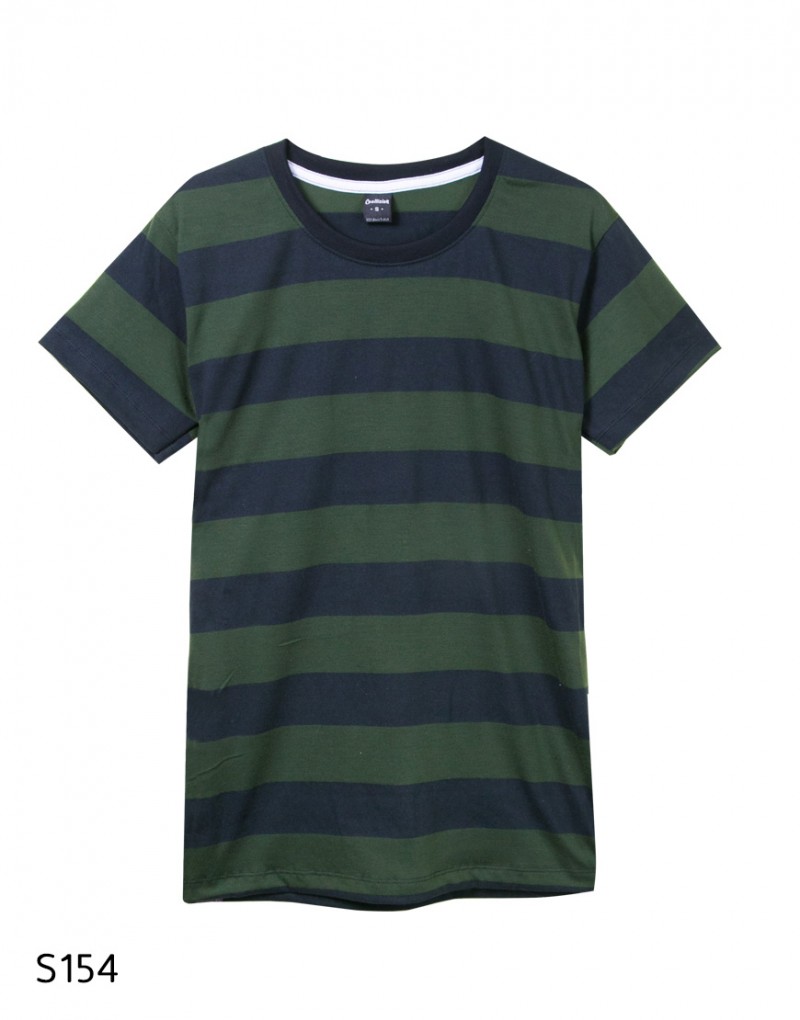 เสื้อยืดคอกลมลายทาง S154 (สีเขียวดำ soldier)