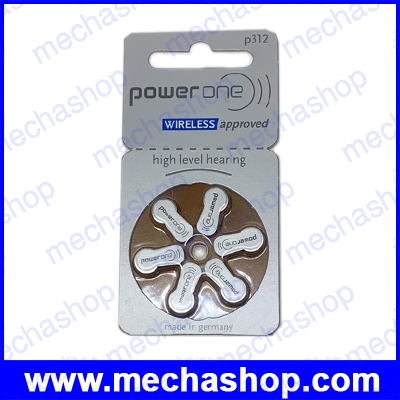 ถ่านกระดุม size 312 (แพ็ค 6 ก้อน) ถ่านเครื่องช่วยฟัง Power one high level hearing aid batteries Size 312 hearing aid batteries (From Germany)