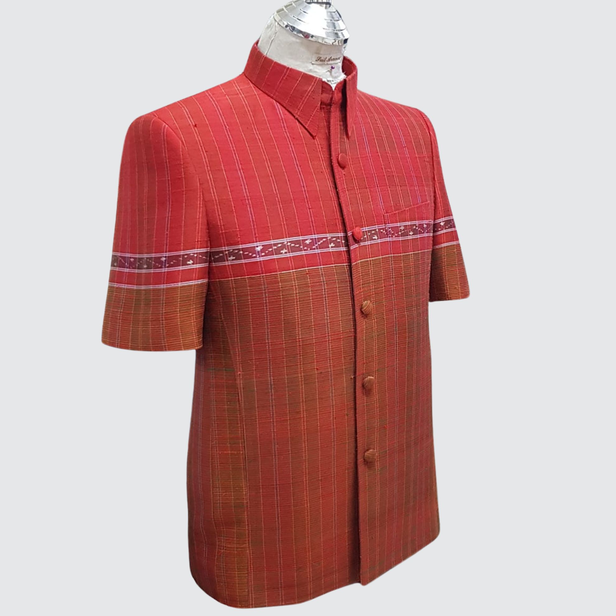 เสื้อสูทซาฟารี แขนสั้น ผ้าขาวม้า| ตัดเย็บตามรูปร่าง | เลือกลายผ้า ส่งไซส์ได้