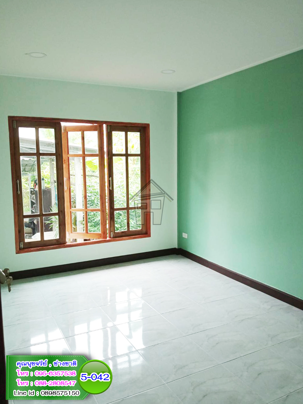 5-042 บ้านน็อคดาวน์คานปูน สีเขียว ชั้นเดียว ทรงปั้นหยา