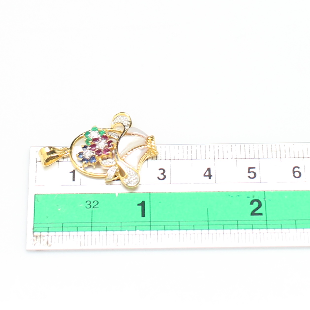 PD25128 จี้กระเช้าดอกไม้พลอยหลากสี เพชรแท้ 0.10 กะรัต ทองแท้ 18k นน.รวม 3.3 กรัม งานน่ารักมาก