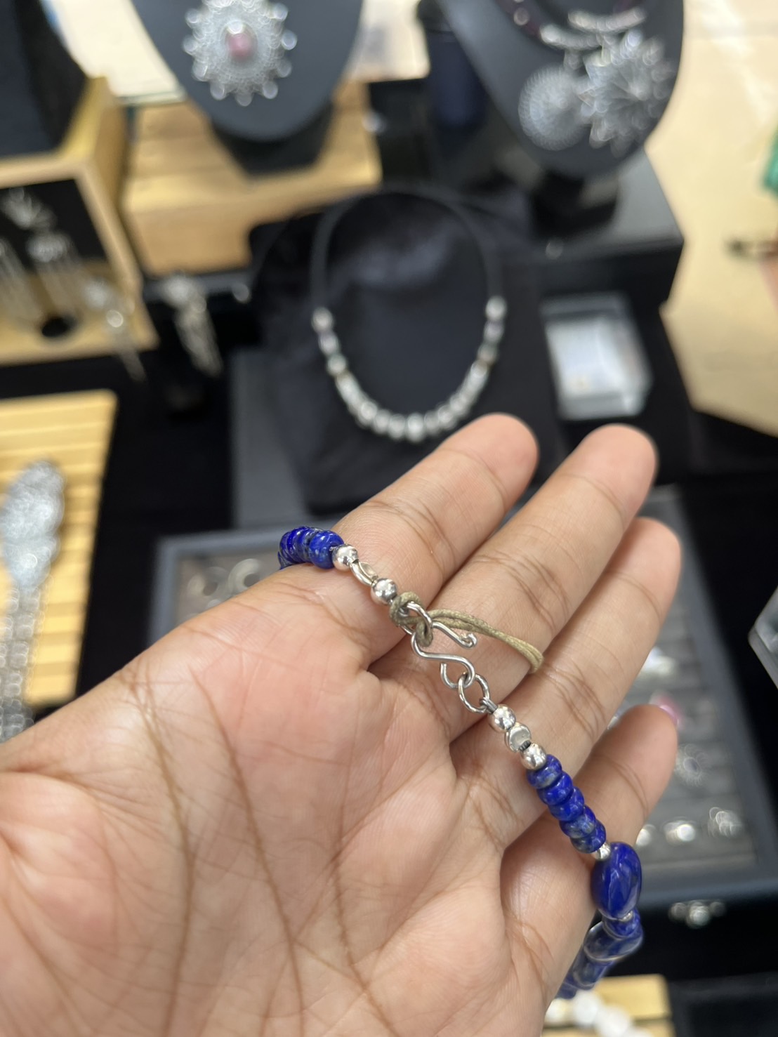 เครื่องประดับเงินแท้ สร้อยสายหินลาพีส จี้เงิน