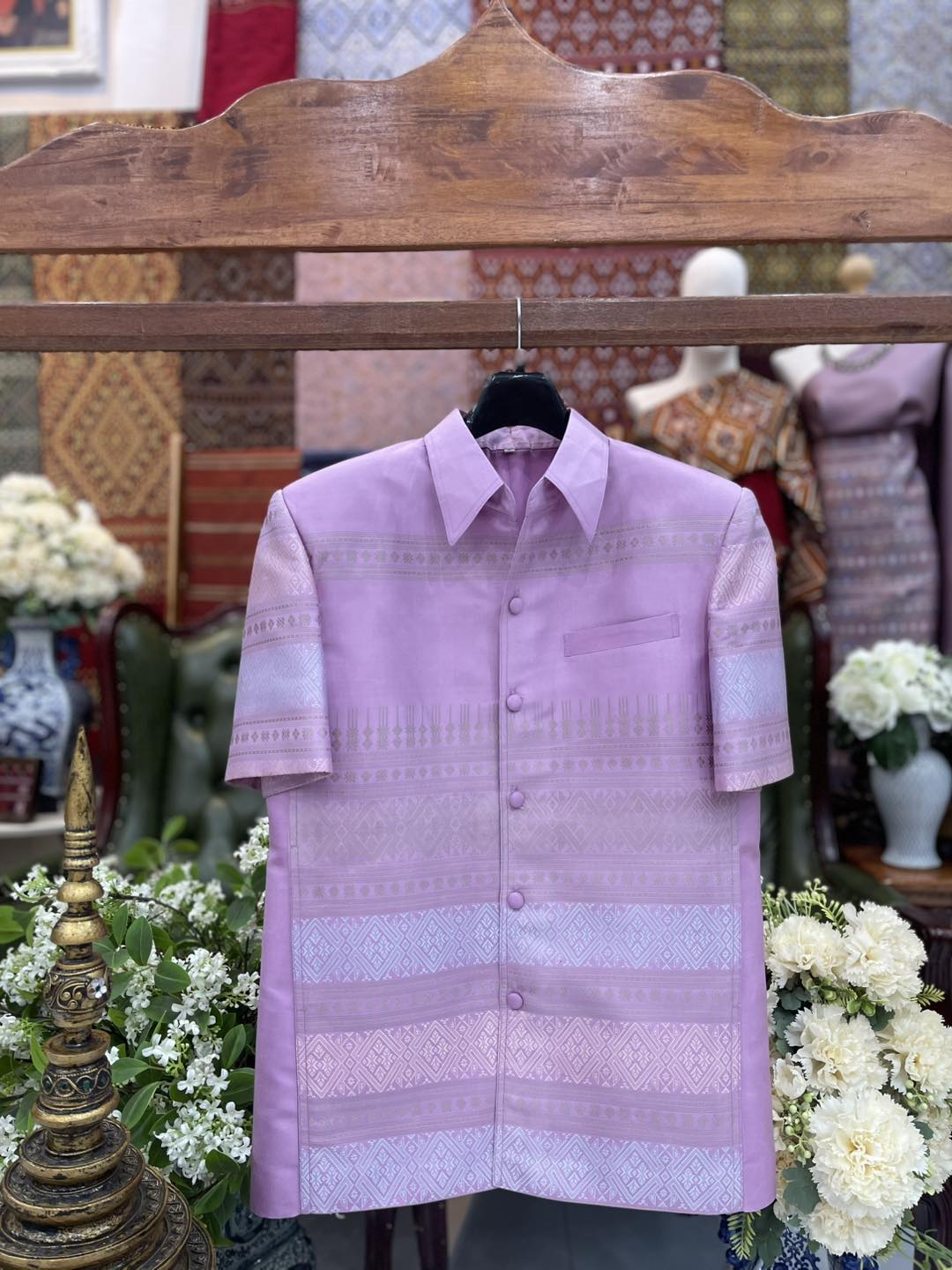 เสื้อสูทไหมแพรวา แขนสั้น สีม่วงอ่อน ไซส์L รหัส DR-BM-05236816