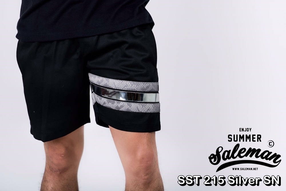 กางเกงขาสั้น พรีเมี่ยม ผ้า COTTON รหัส SST 215 Silver SN สีดำ แถบงูเงิน