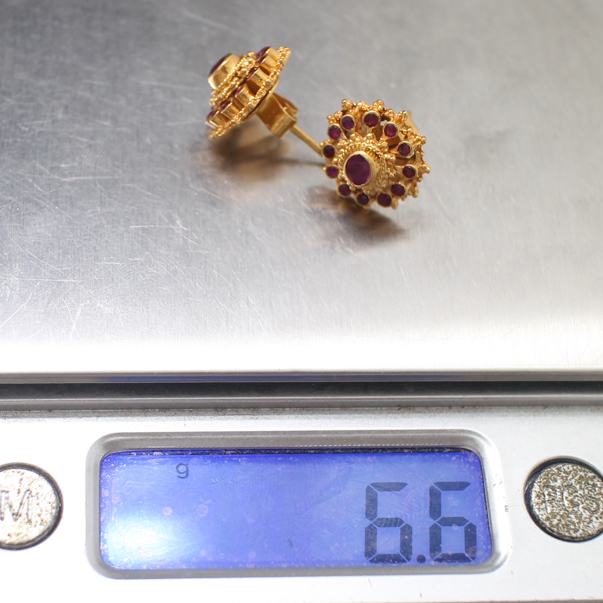 ER25099 ต่างหูทับทิมทรงฉัตร ทองแท้ 90% นน.รวม 6.6 กรัม