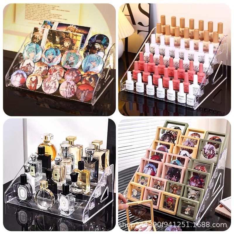 ชั้นอะคริลิกวางสีทาเล็บ ชั้นวางลิปสติก น้ำหอม ยาทาเล็บ ชั้นวางเครื่องสำอางใส ใส่ของอเนกประสงค์ แบบขั้นบันได