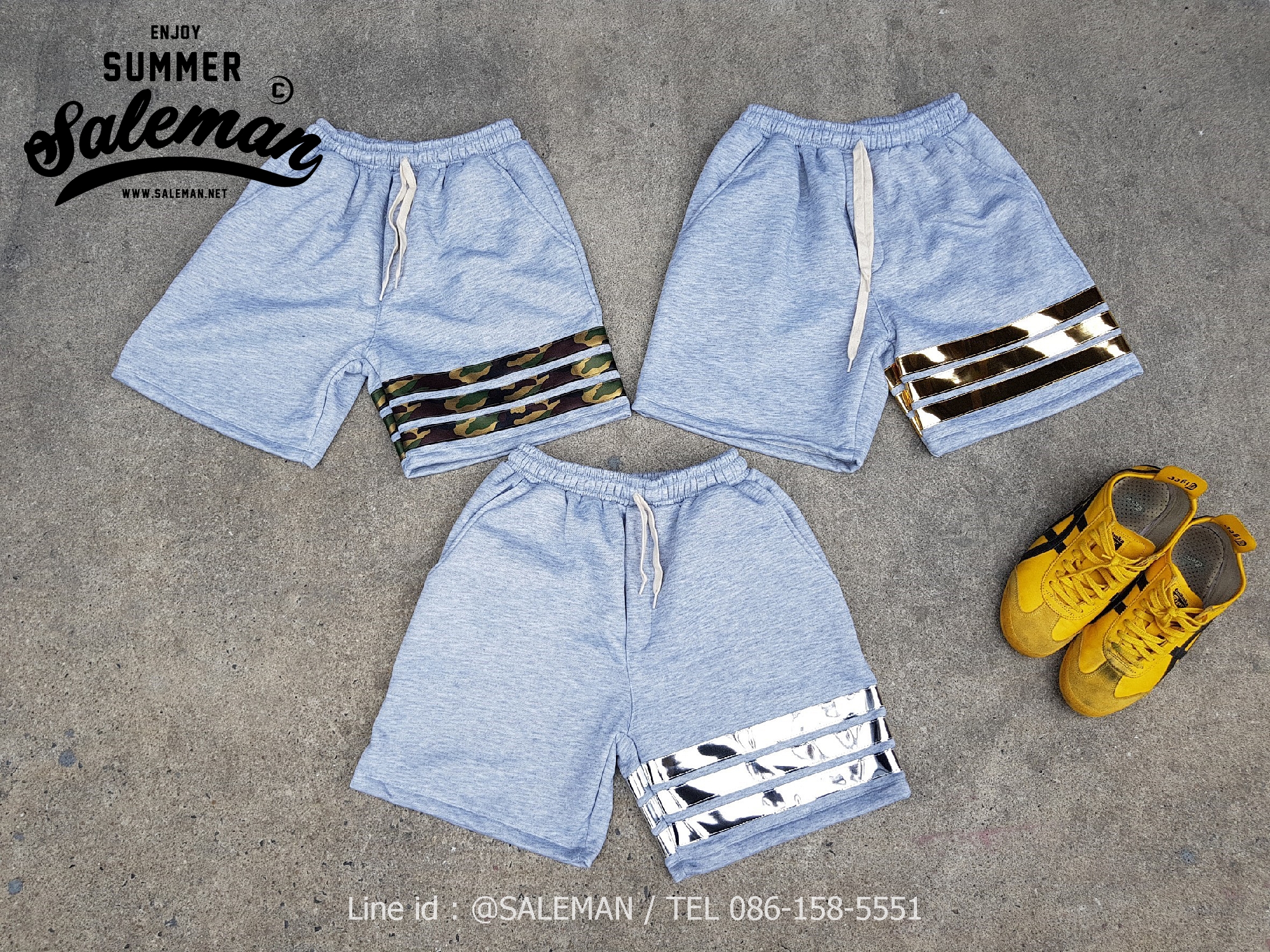 กางเกงขาสั้น พรีเมี่ยมวอร์ม รหัส WT209 A สีเทาอ่อน แถบทหาร SUMMER SALE