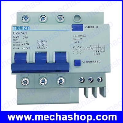 เซอร์กิตเบรกเกอร์ ป้องกันกระแสเกิน ไฟฟ้ารั่ว 3P 25A DZ47LE-32 400V- Residual current Circuit breaker with over-current and Leakage protection RCBO