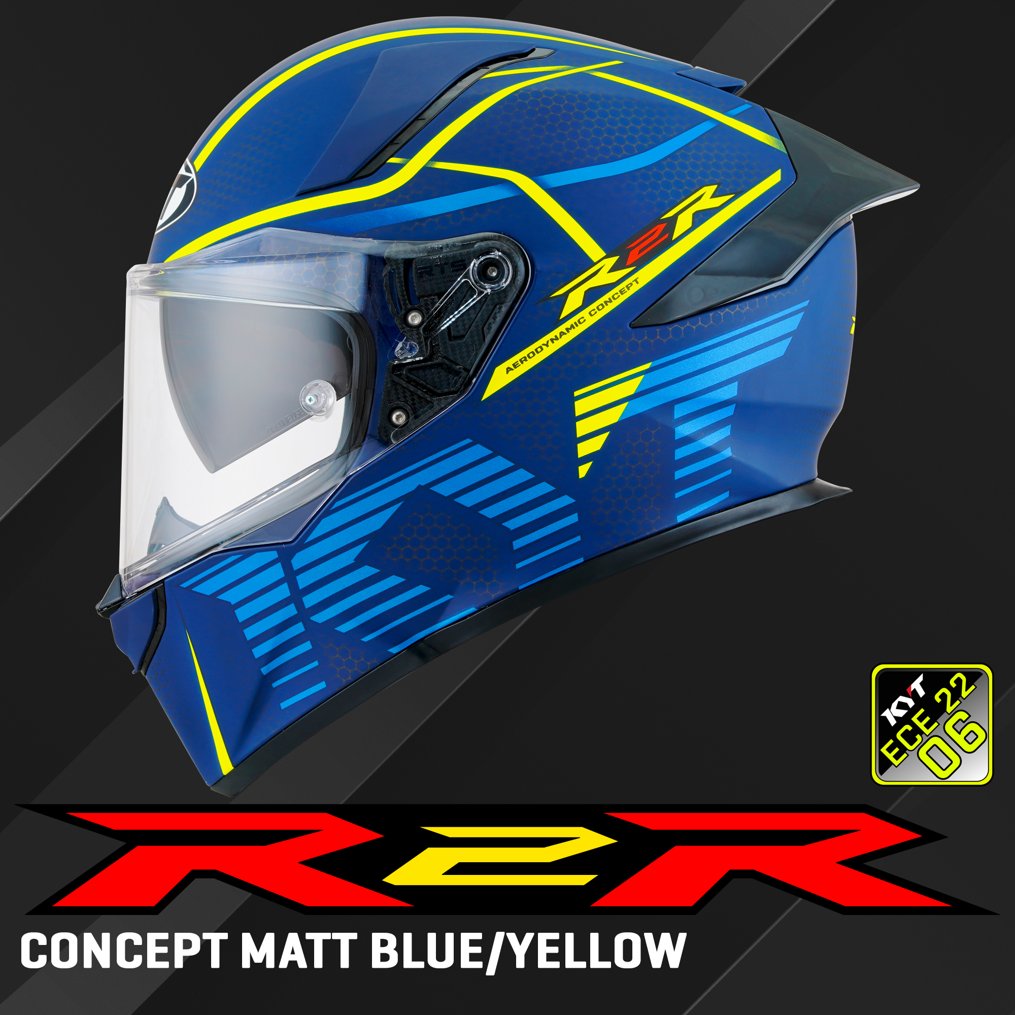 KYT รุ่น R2R Pro ลาย CONCEPT MATT BLUE /YELLOW *ยังไม่รวมชิวดำ*