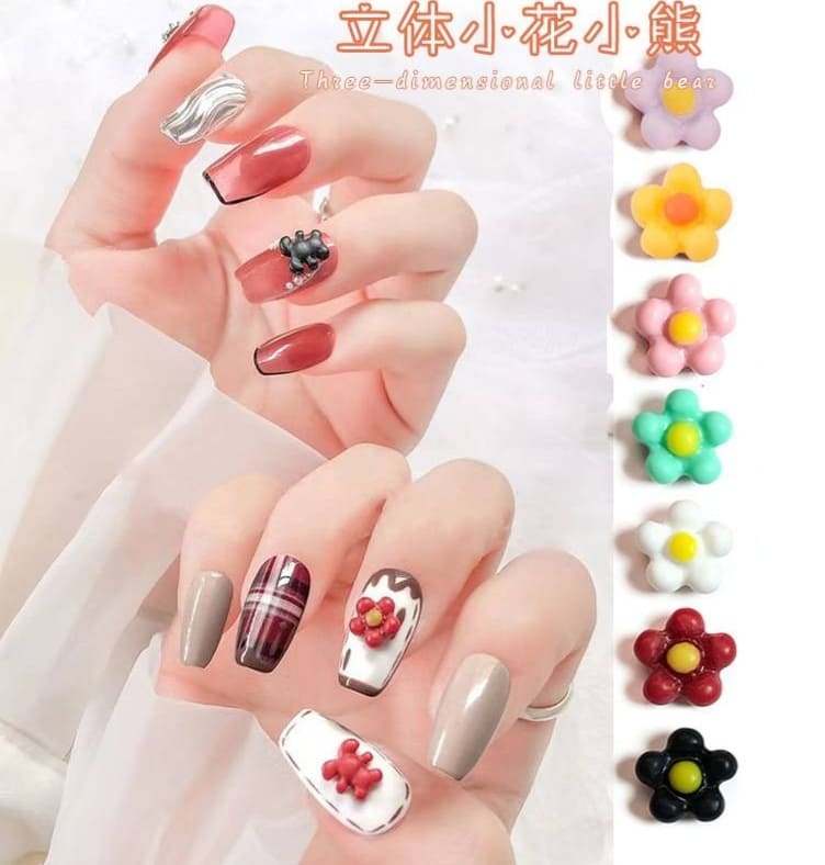 ดอกไม้แต่งเล็บ อะไหล่ติดเล็บ เรซิ่นติดเล็บ คละสี ซองละ35บาท