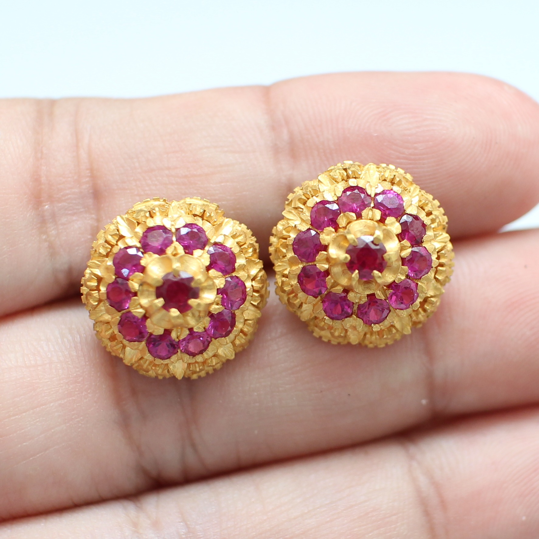 ER25212 ต่างหูทับทิมพม่าทรงพุ่ม ทองแท้ 90% นน.รวม 8 กรัม มีใบเซอร์ SGL