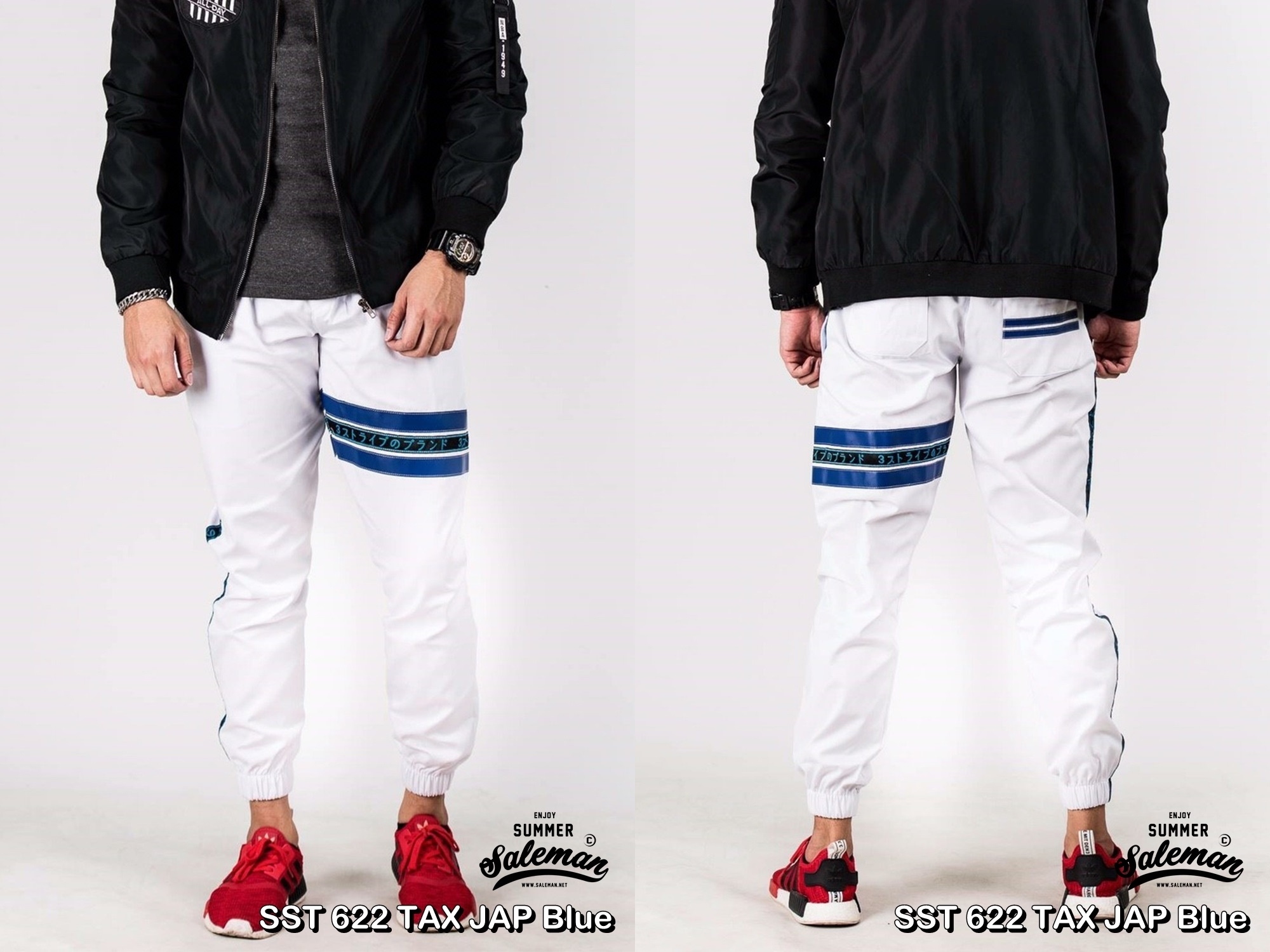 กางเกง JOGGER พรีเมี่ยม ผ้า COTTON รหัส SST 622 TAX JAP Blue สีขาว แถบน้ำเงิน