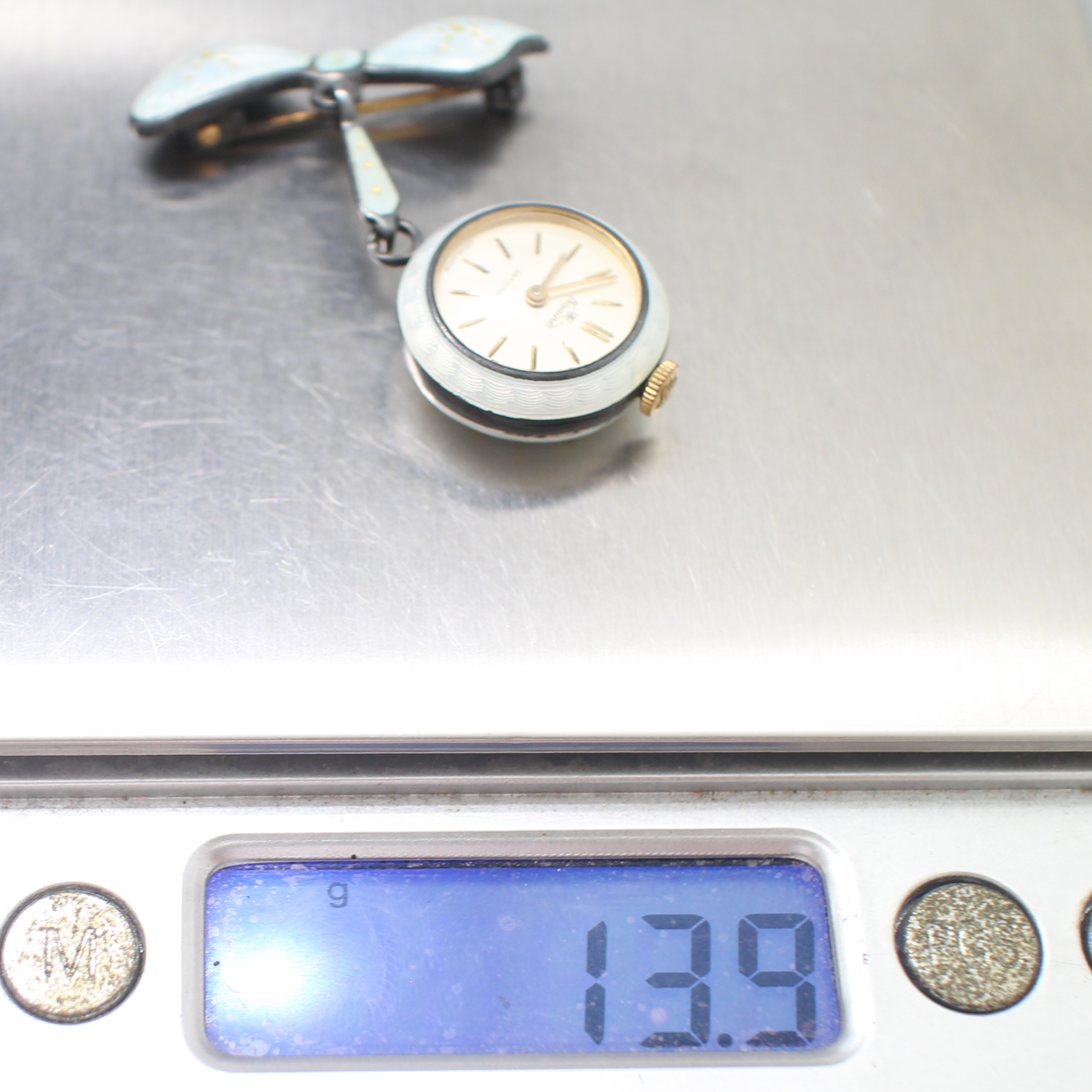 CL25054 นาฬืกาโบราณลงยา ตัวเรือนเงินแท้ 92.5% นน.รวม 13.9 กรัม