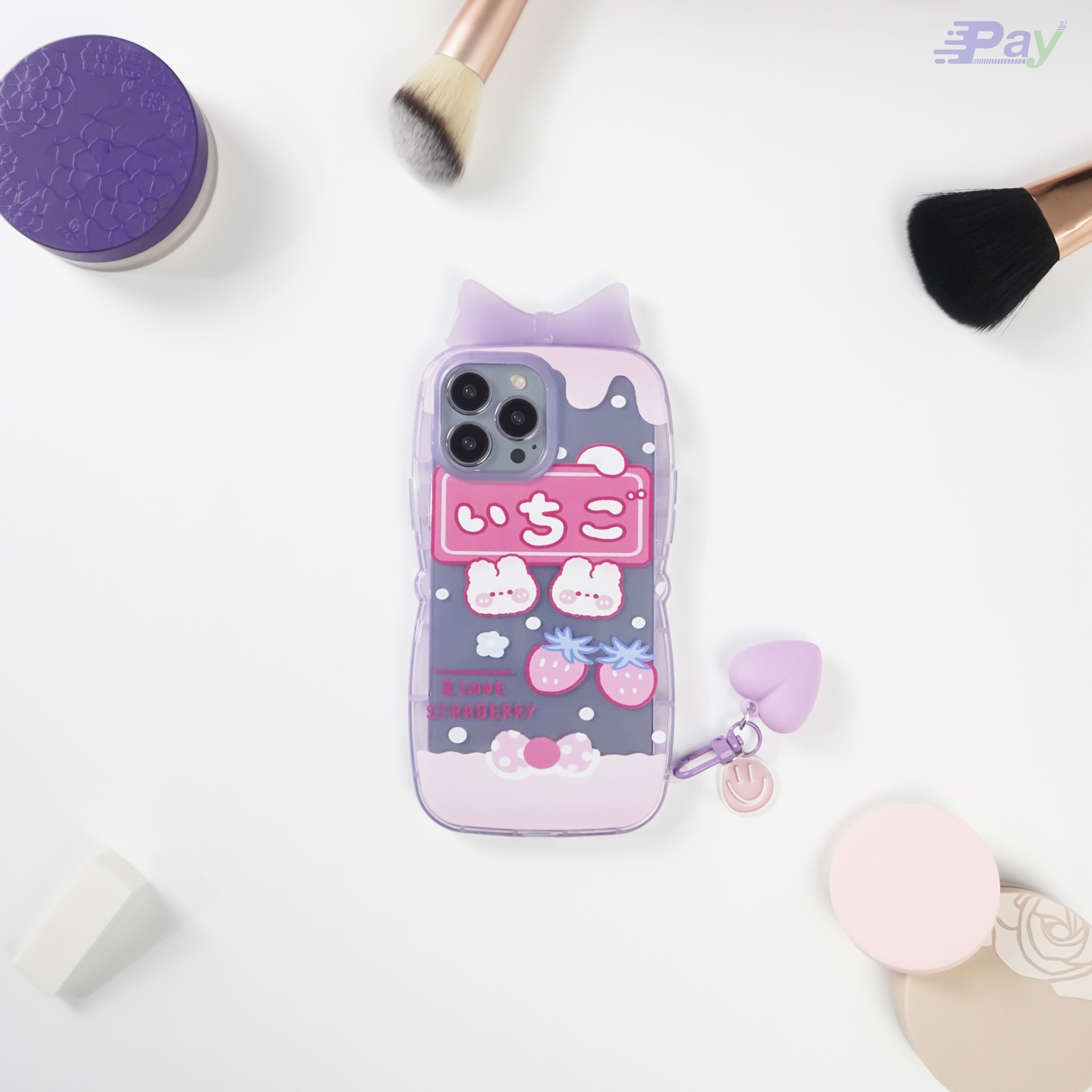 เคสโทรศัพท์ iPhone เคสมีโบว์ พร้อมพวงกุญแจรูปหัวใจ กันกระแทก สำหรับ11/12/12Pro/13/13ProMax